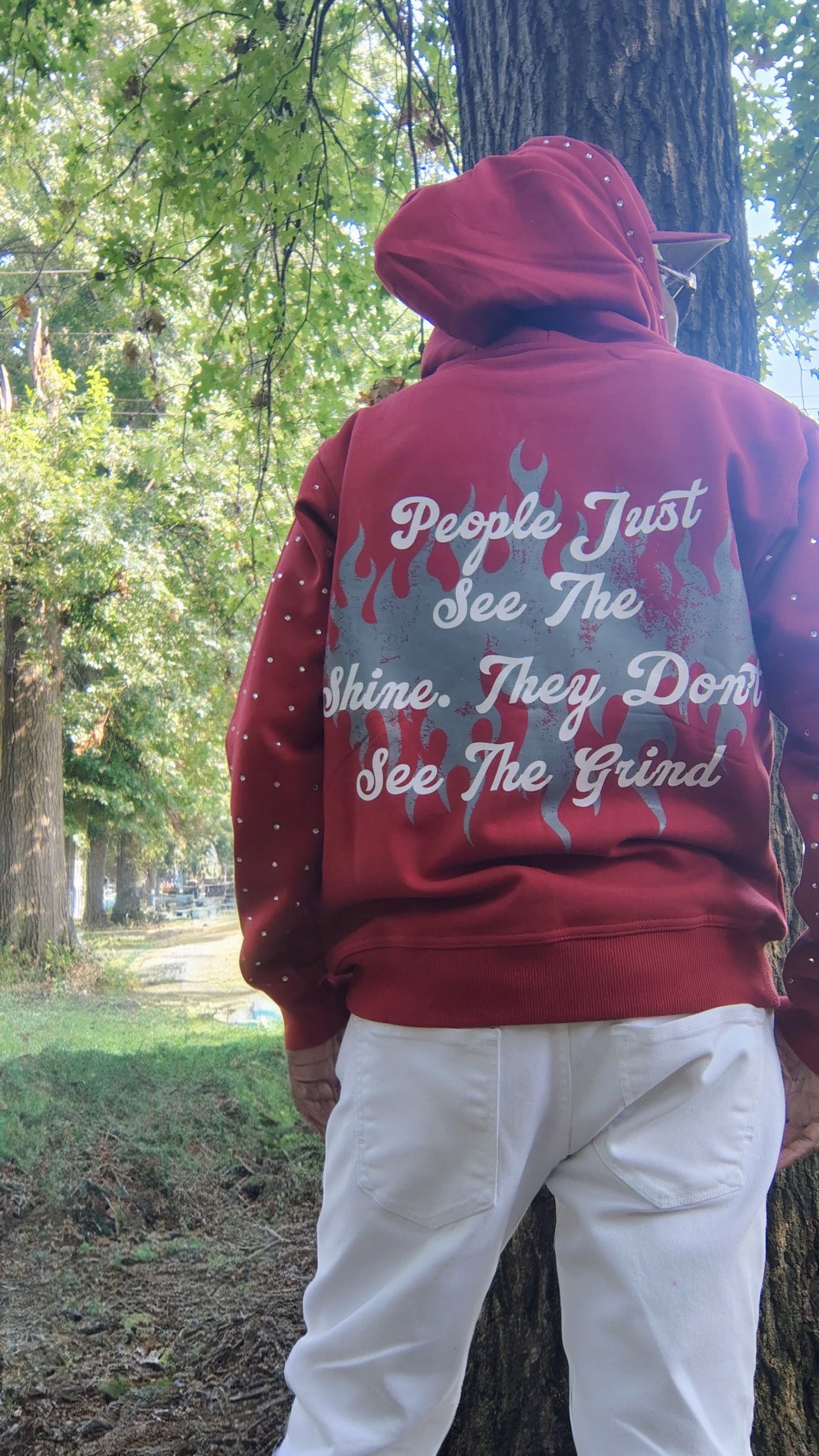 Burgundy Rhinestone Hoodie - The Hustle Apparel