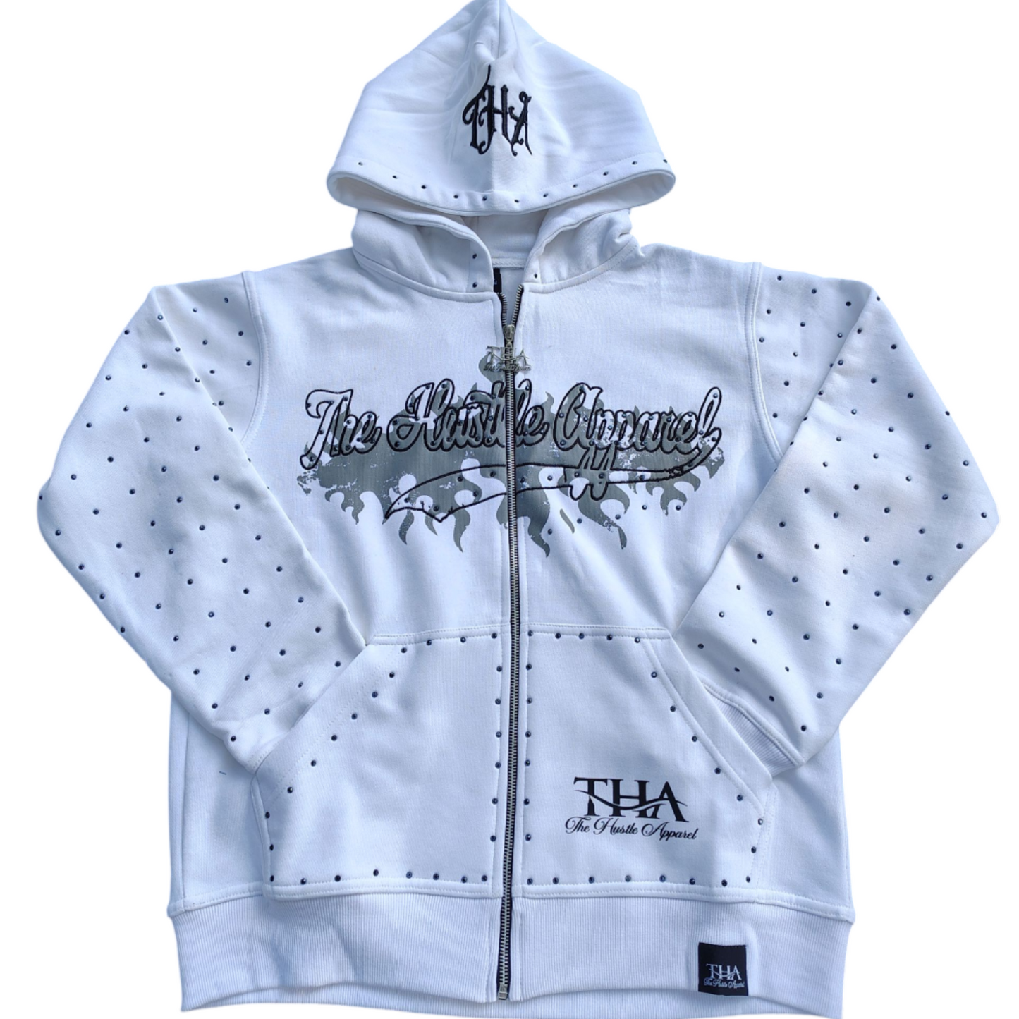 White Rhinestone Hoodie - The Hustle Apparel