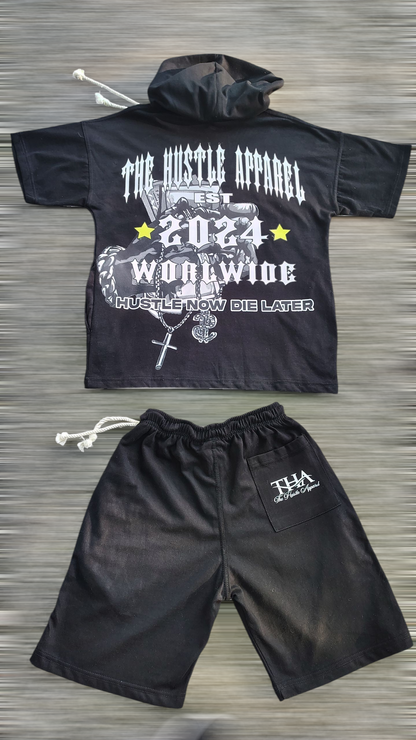 Men Short Sleeve Hooded Short Sets - The Hustle Apparel 