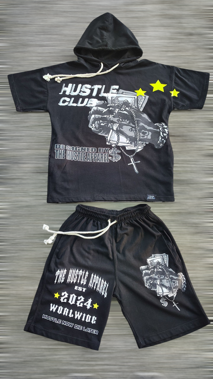 Men Short Sleeve Hooded Short Sets - The Hustle Apparel 
