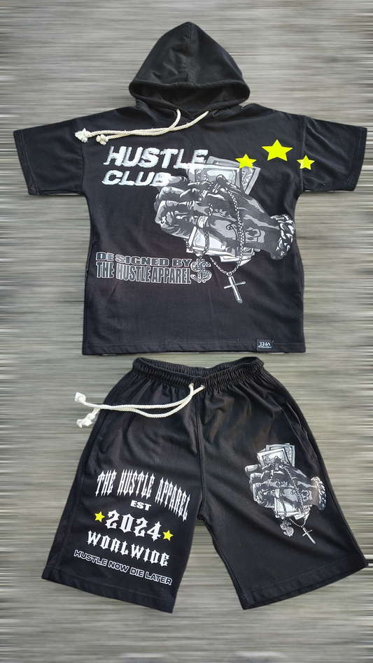 Men Short Sleeve Hooded Short Sets - The Hustle Apparel 