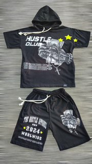Men Short Sleeve Hooded Short Sets - The Hustle Apparel 