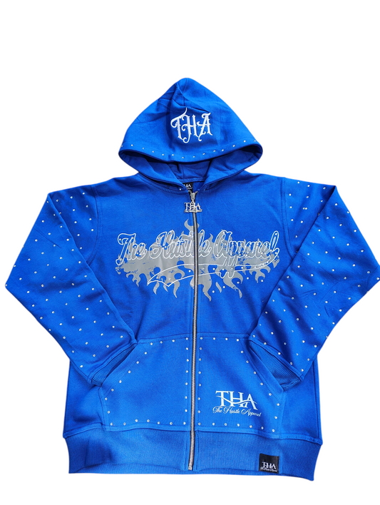 Blue Rhinestone Hoodie - The Hustle Apparel 