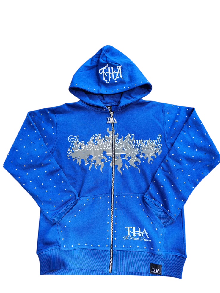 Blue Rhinestone Hoodie - The Hustle Apparel 