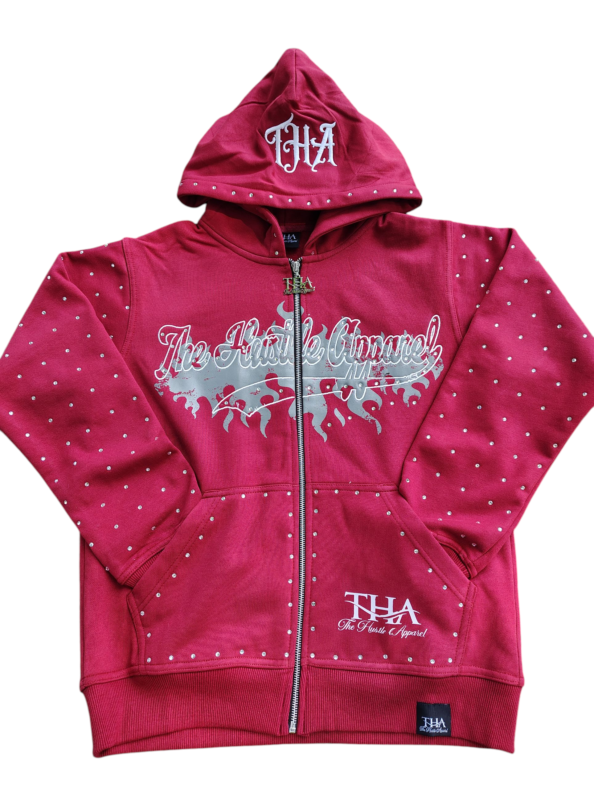 Burgundy Rhinestone Hoodie - The Hustle Apparel 