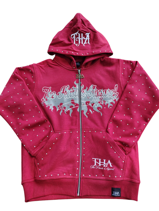 Burgundy Rhinestone Hoodie - The Hustle Apparel 