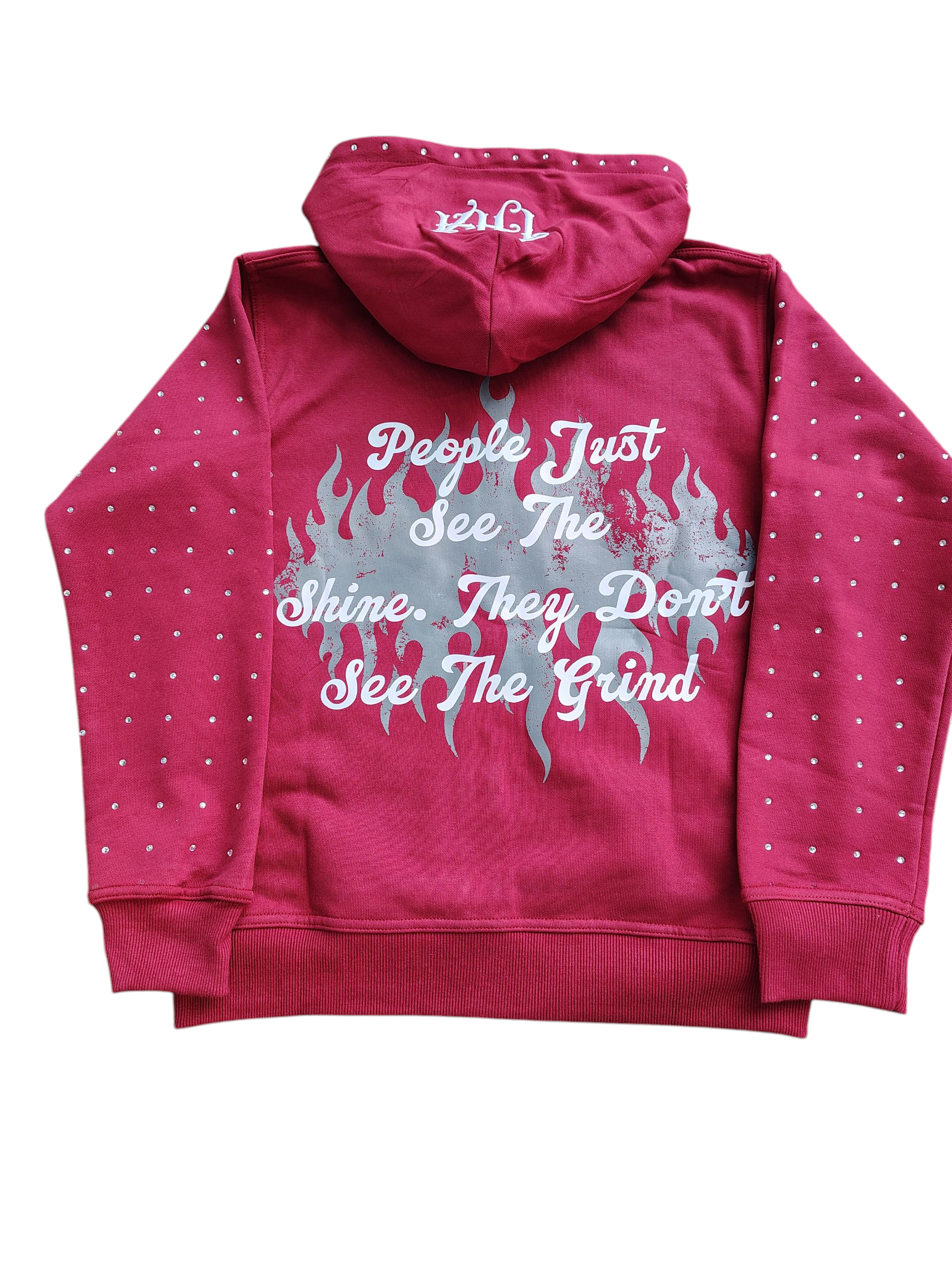 Burgundy Rhinestone Hoodie - The Hustle Apparel 
