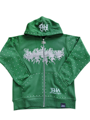 Green Rhinestone Hoodie - The Hustle Apparel 