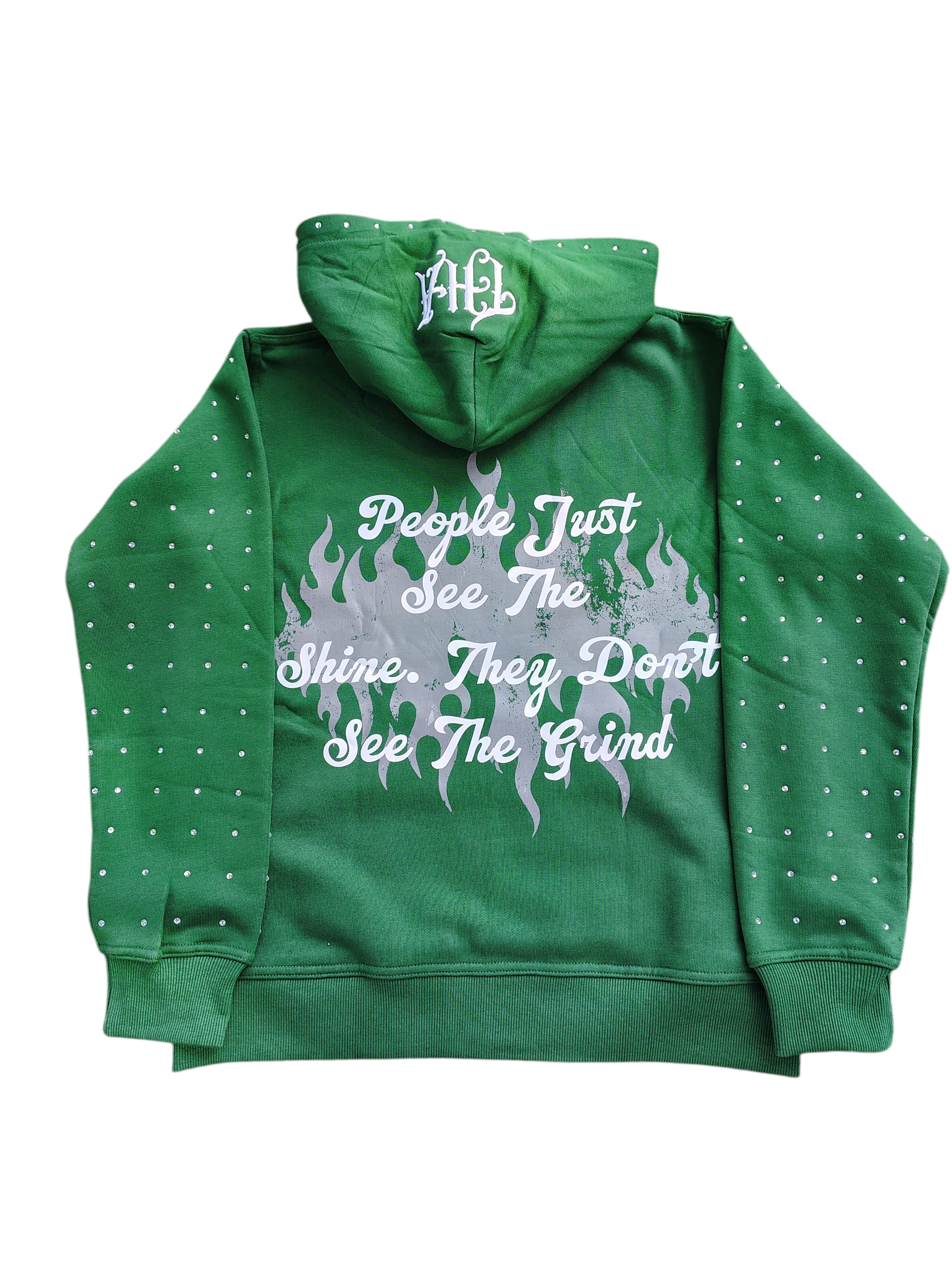 Green Rhinestone Hoodie - The Hustle Apparel 