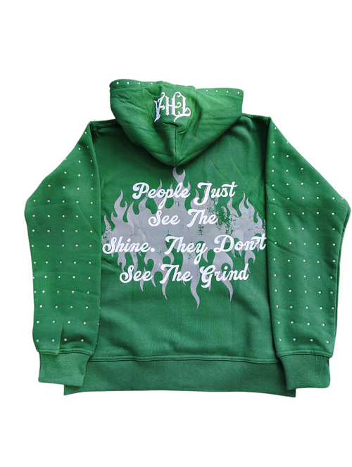 Green Rhinestone Hoodie - The Hustle Apparel 