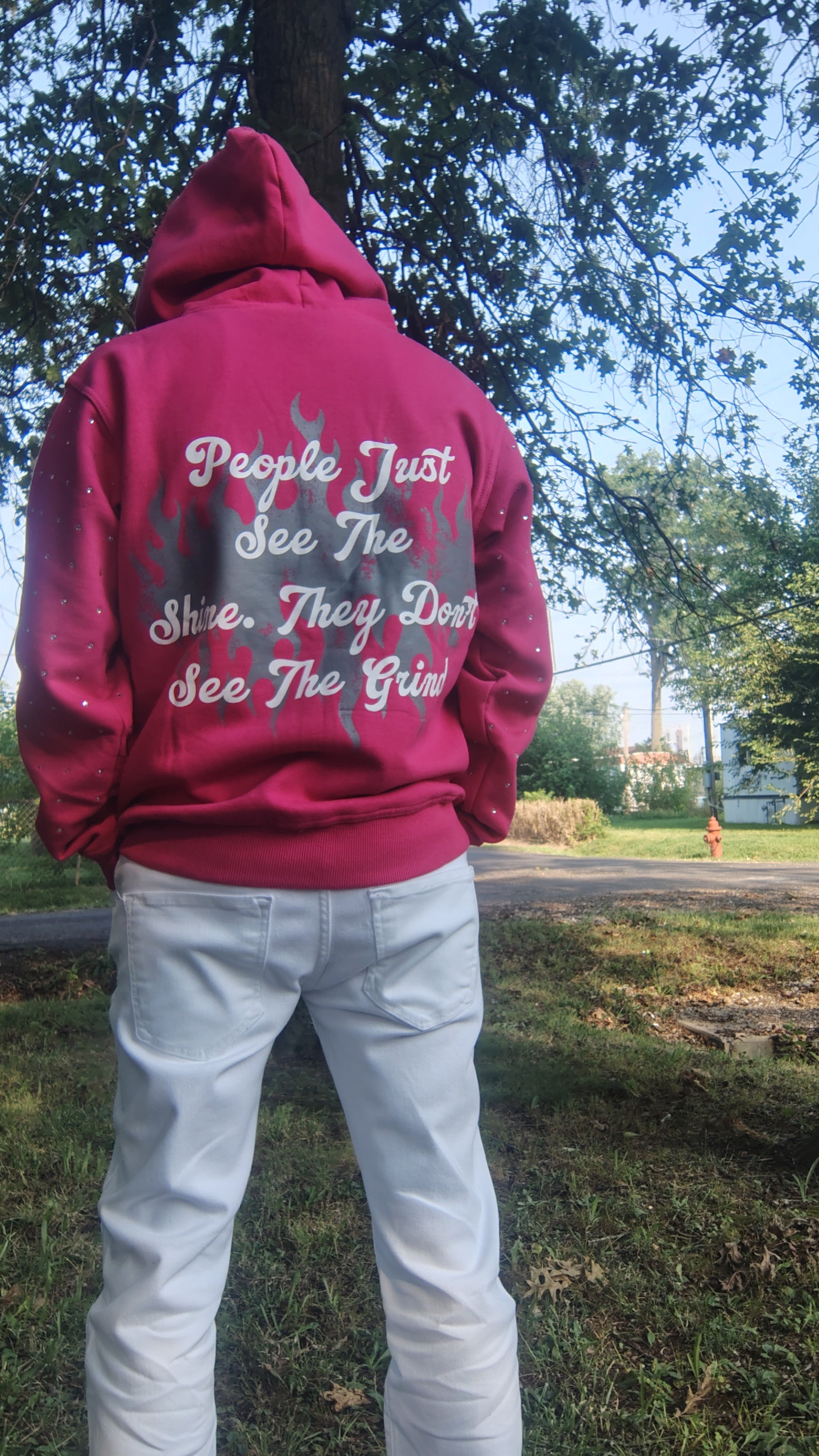 Pink Rhinestone Hoodie - The Hustle Apparel 