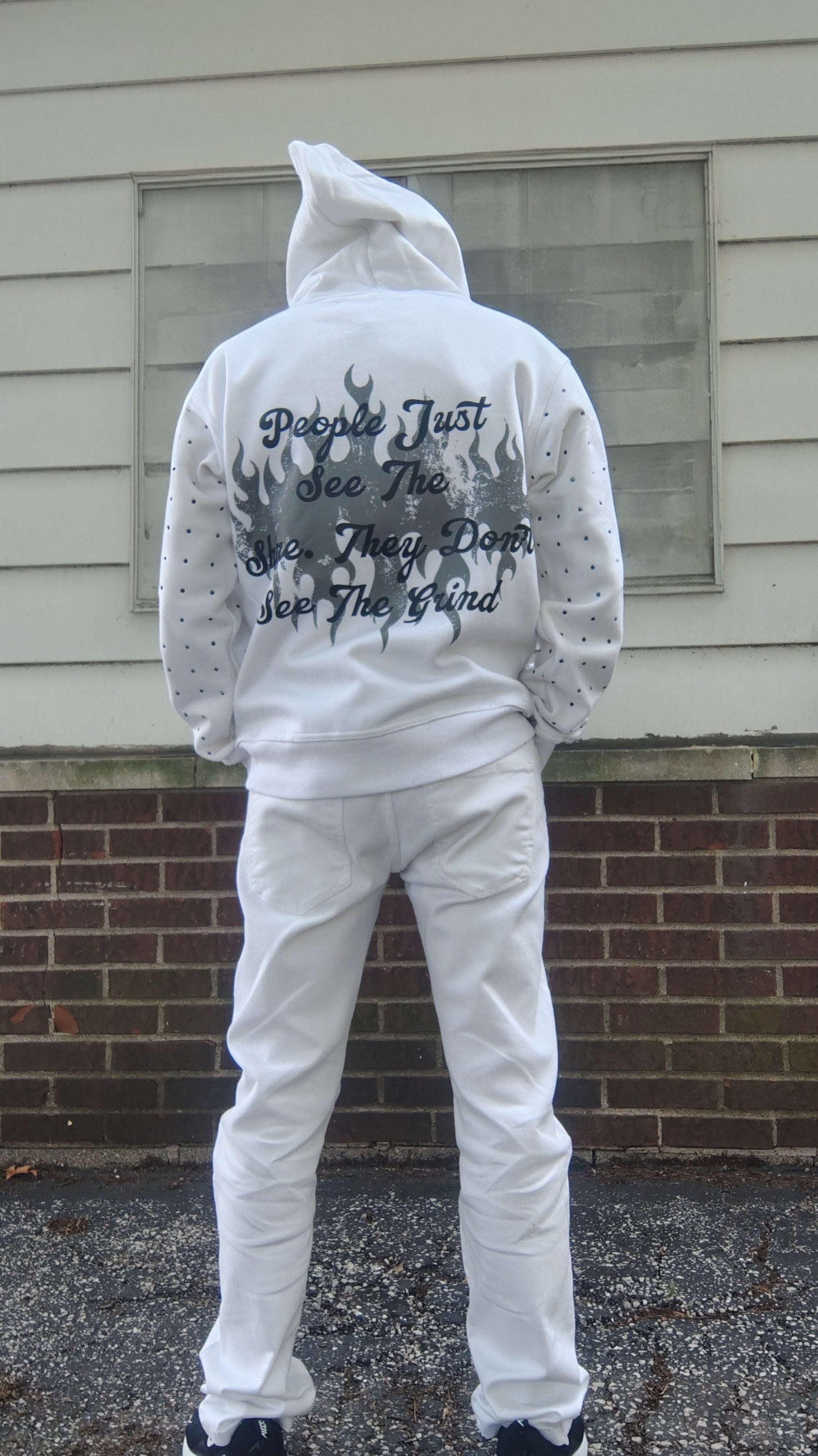 White Rhinestone Hoodie - The Hustle Apparel 
