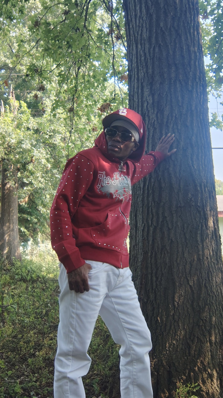 Burgundy Rhinestone Hoodie - The Hustle Apparel 