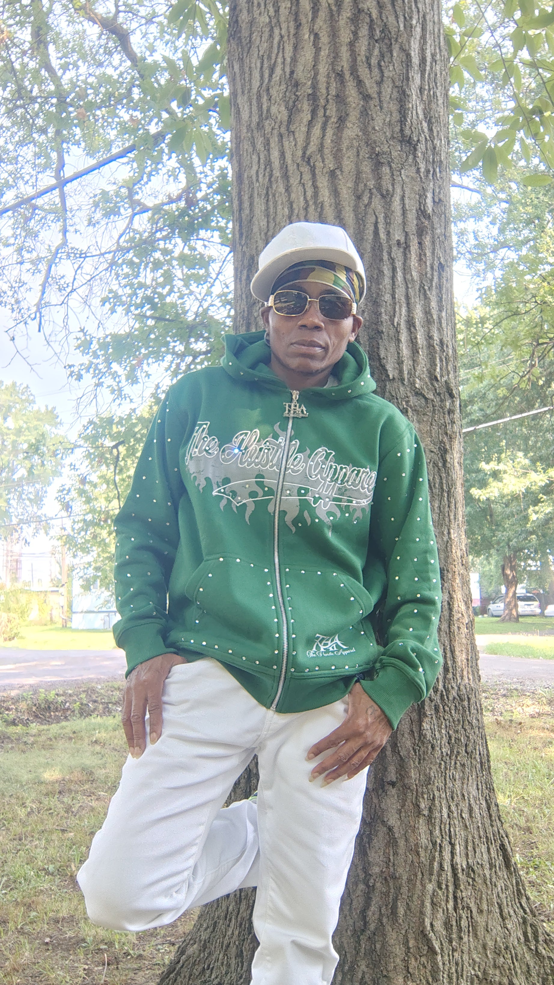 Green Rhinestone Hoodie - The Hustle Apparel 