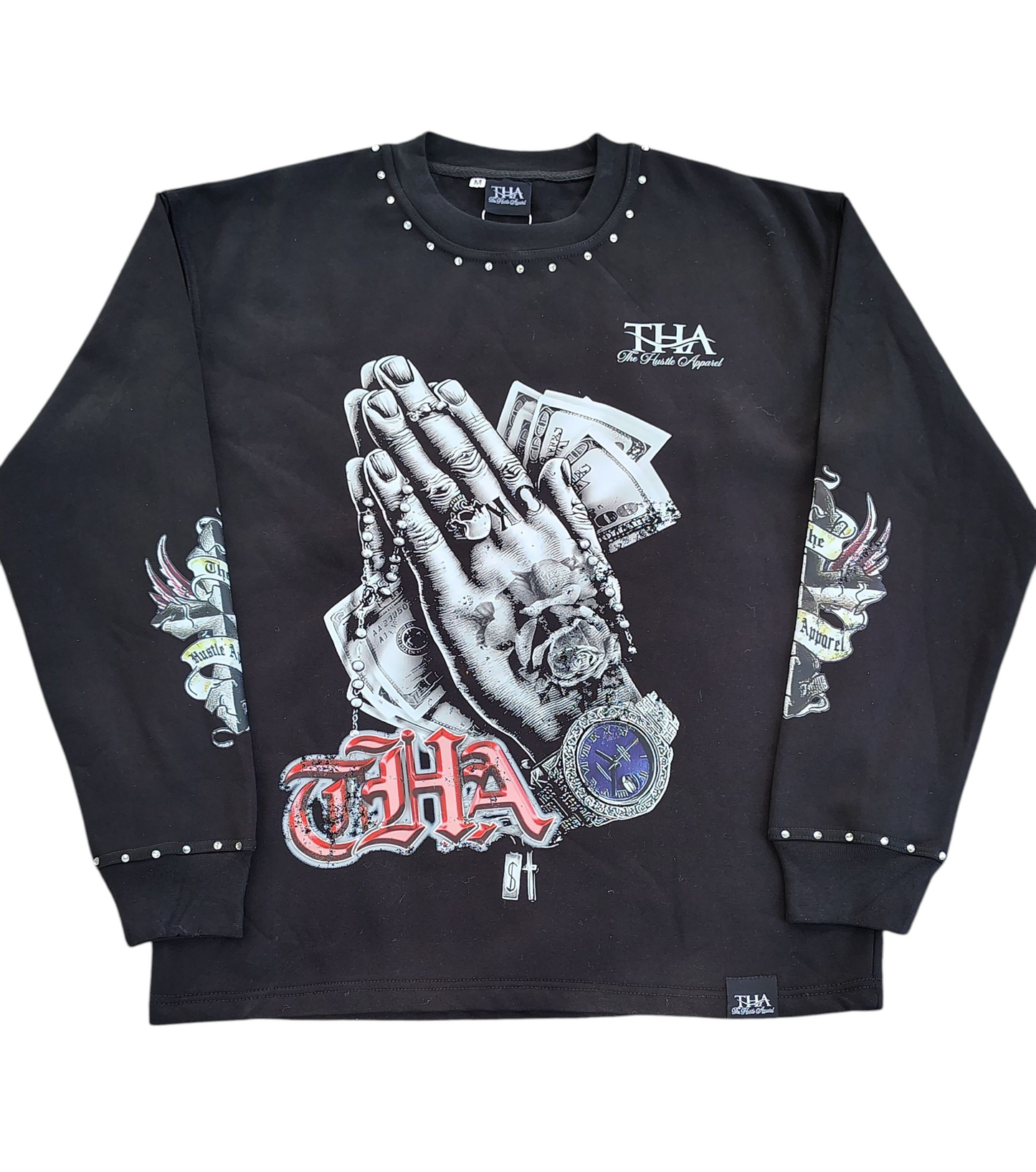 Praying Hands Long Sleeve - Inspirational Collection 400 GSM 100% Cotton Fleece - The Hustle Apparel 