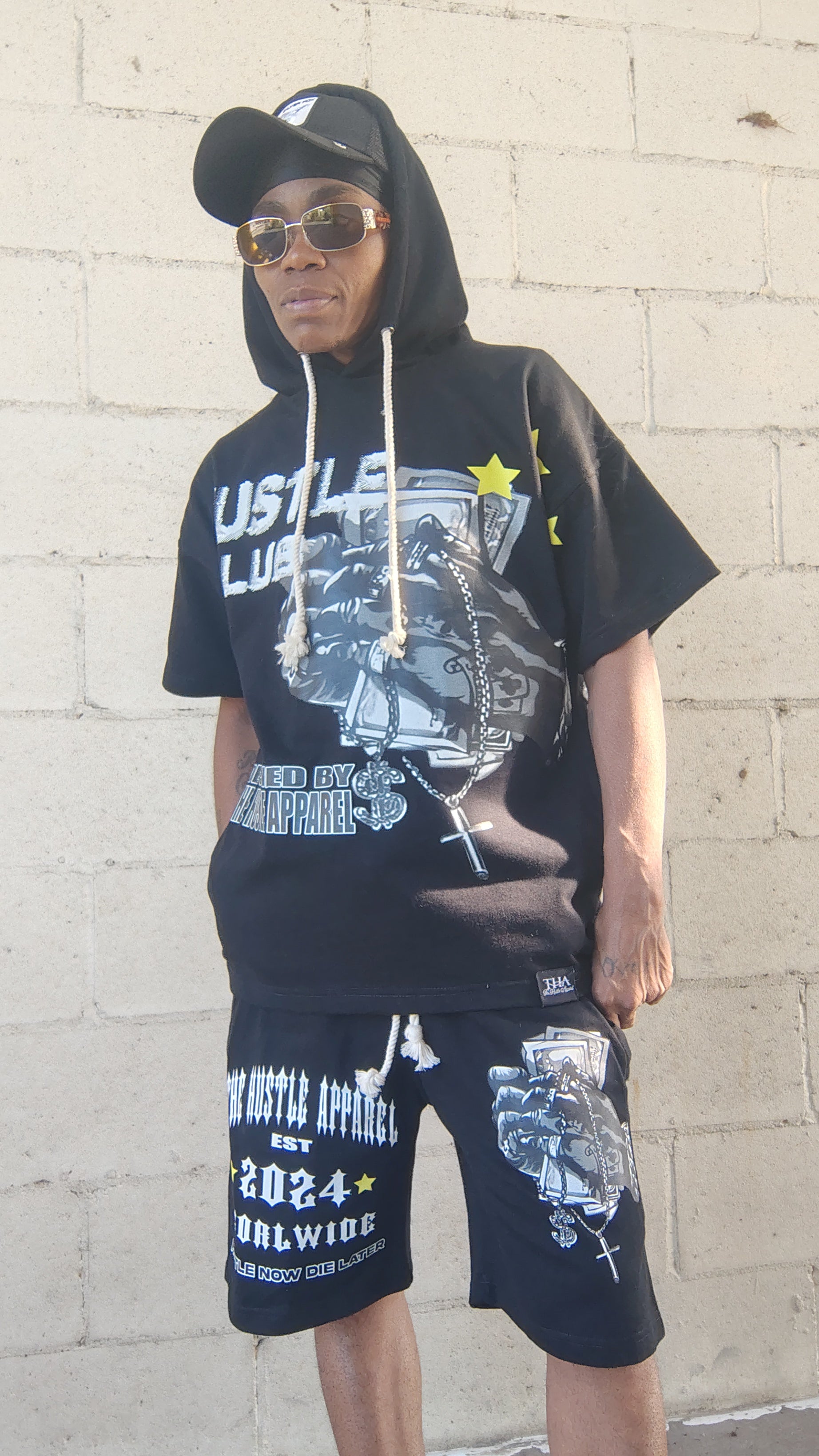 Men Short Sleeve Hooded Short Sets - The Hustle Apparel 