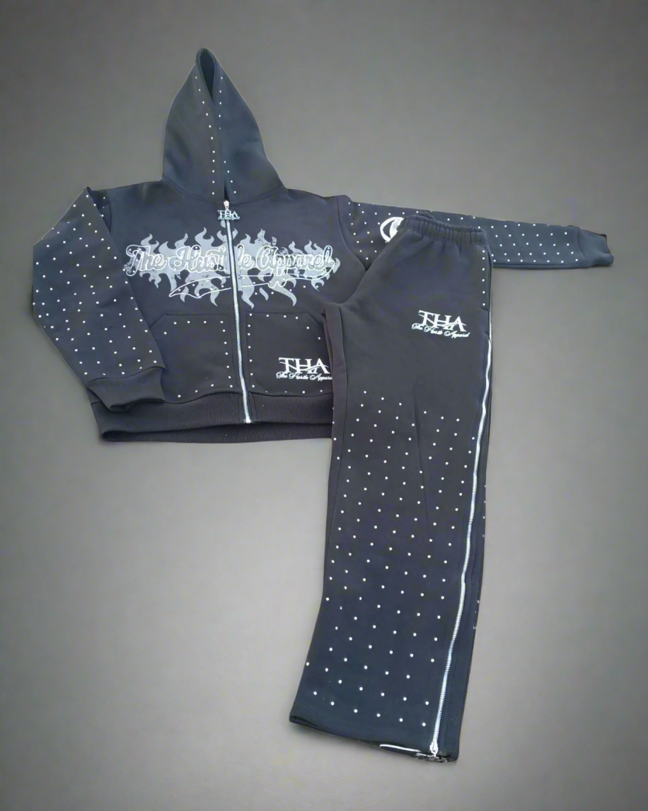 Rhinestone Sweat Suit - The Hustle Apparel 