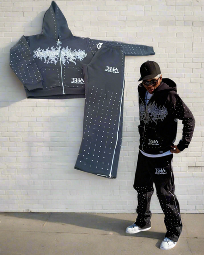 Rhinestone Sweat Suit - The Hustle Apparel 