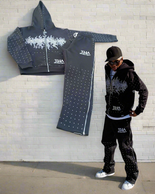 Rhinestone Sweat Suit - The Hustle Apparel 