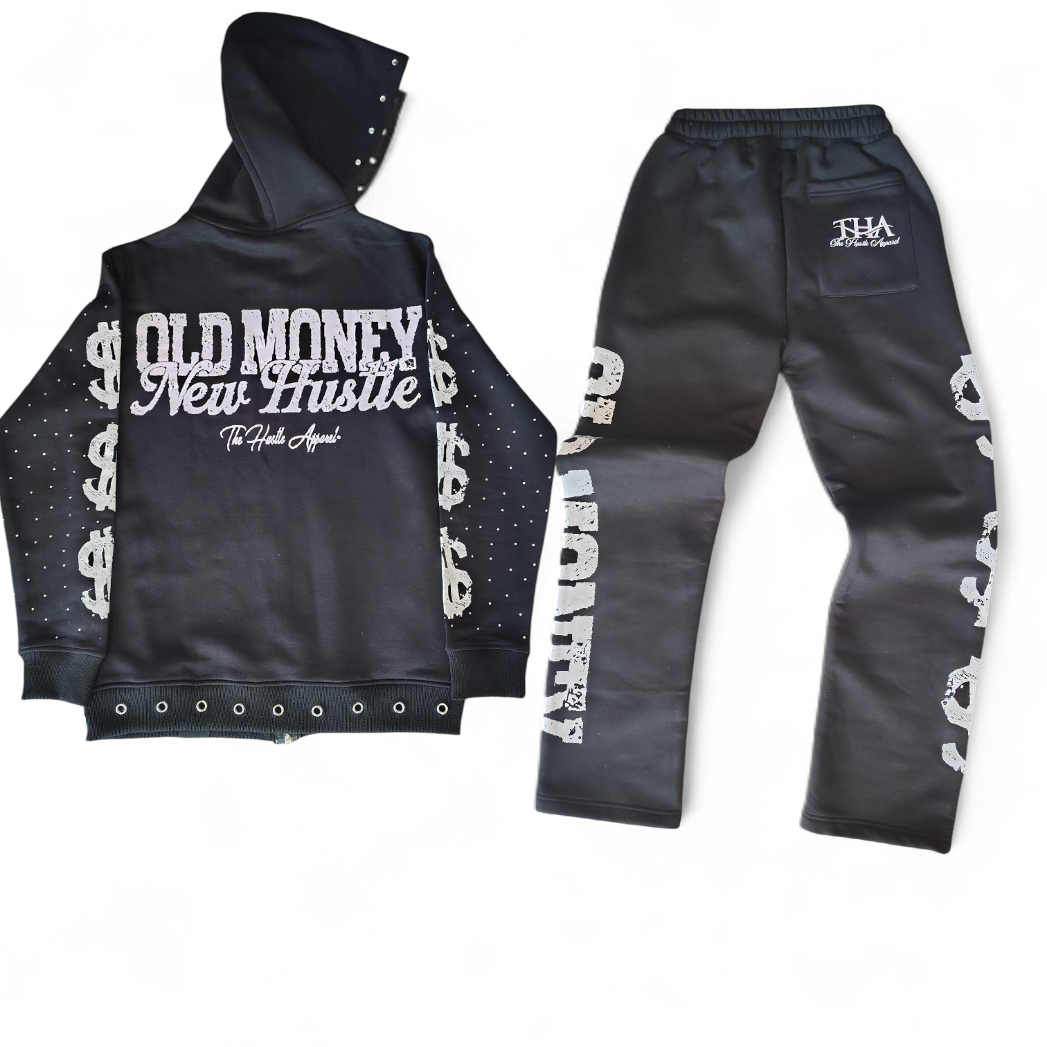 Old Money New Hustle Black Sweat Suit - The Hustle Apparel 