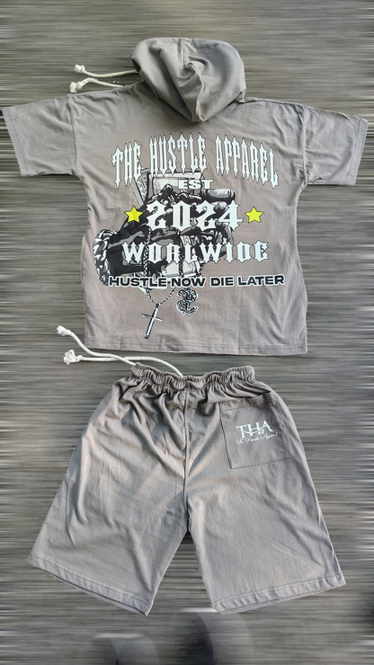 Men Short Sleeve Hooded Short Sets - The Hustle Apparel 