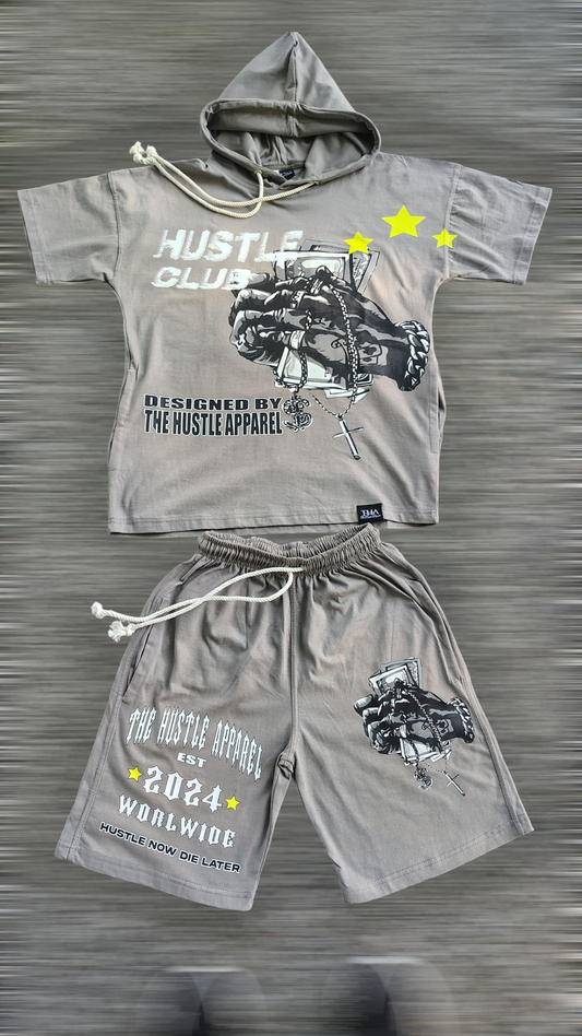 Men Short Sleeve Hooded Short Sets - The Hustle Apparel 