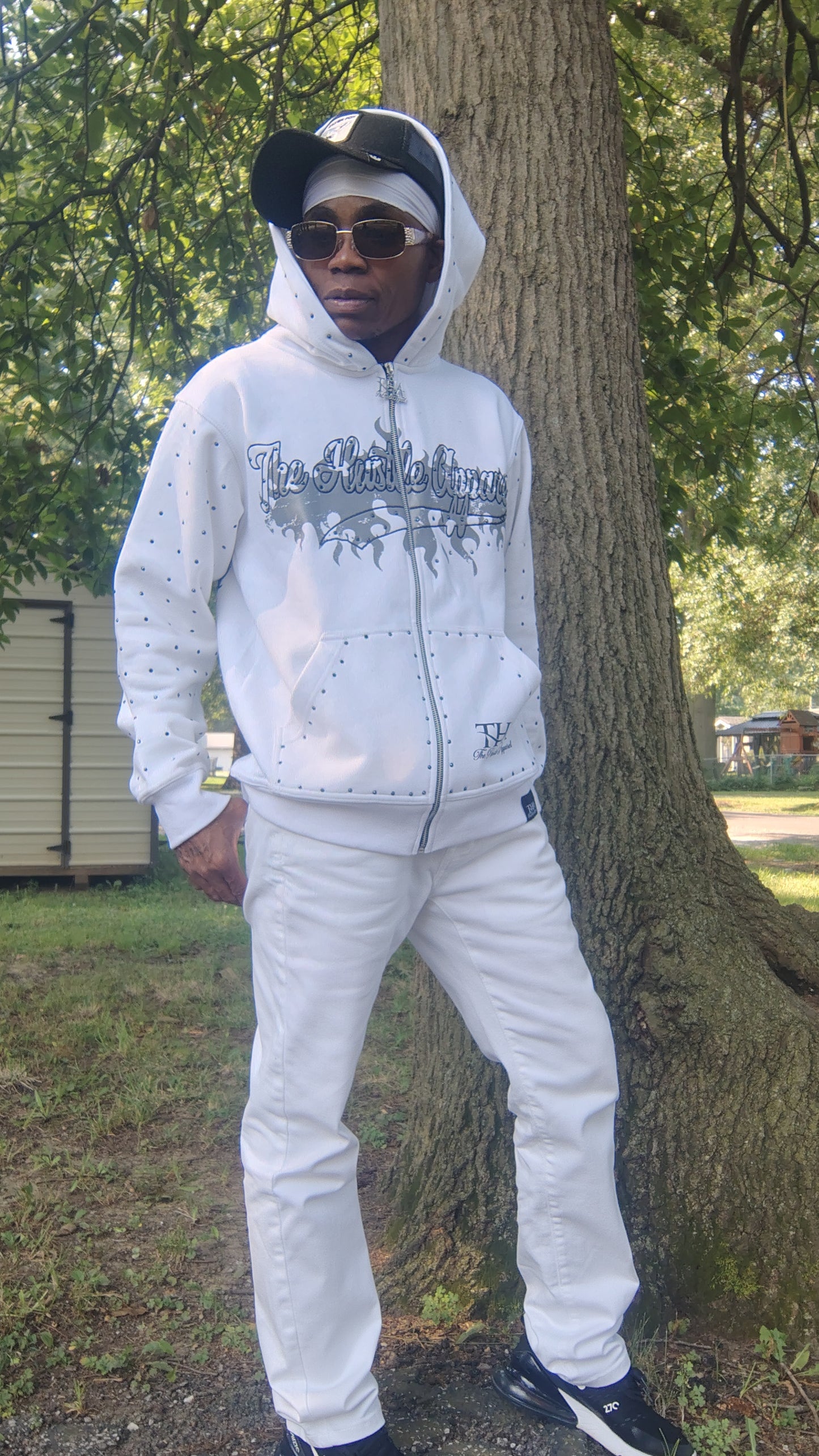 White Rhinestone Hoodie - The Hustle Apparel 