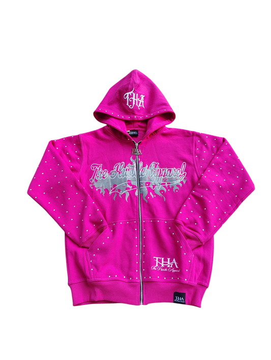 Pink Rhinestone Hoodie - The Hustle Apparel 