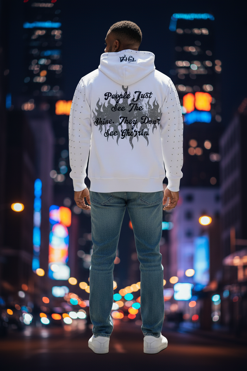 White Rhinestone Hoodie - The Hustle Apparel 