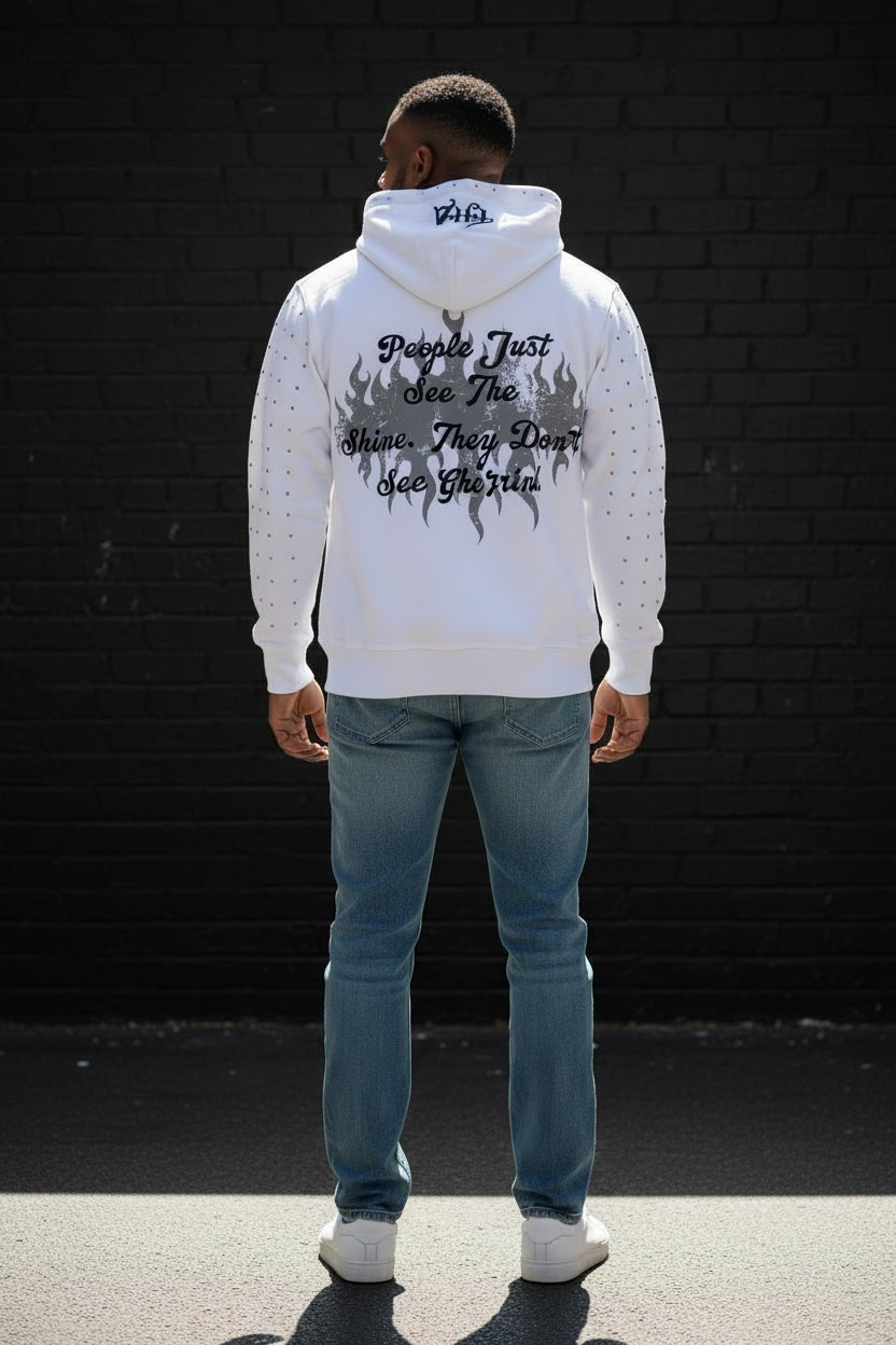 White Rhinestone Hoodie - The Hustle Apparel 