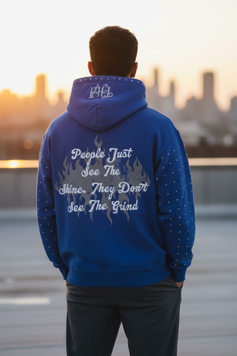 Blue Rhinestone Hoodie - The Hustle Apparel 