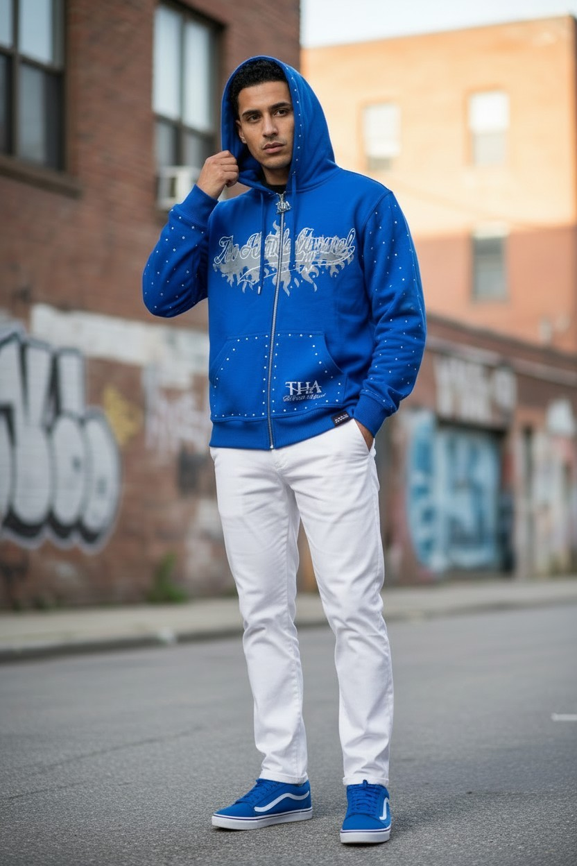 Blue Rhinestone Hoodie - The Hustle Apparel 