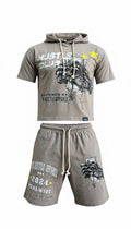 Men Grey Hooded Short Sets