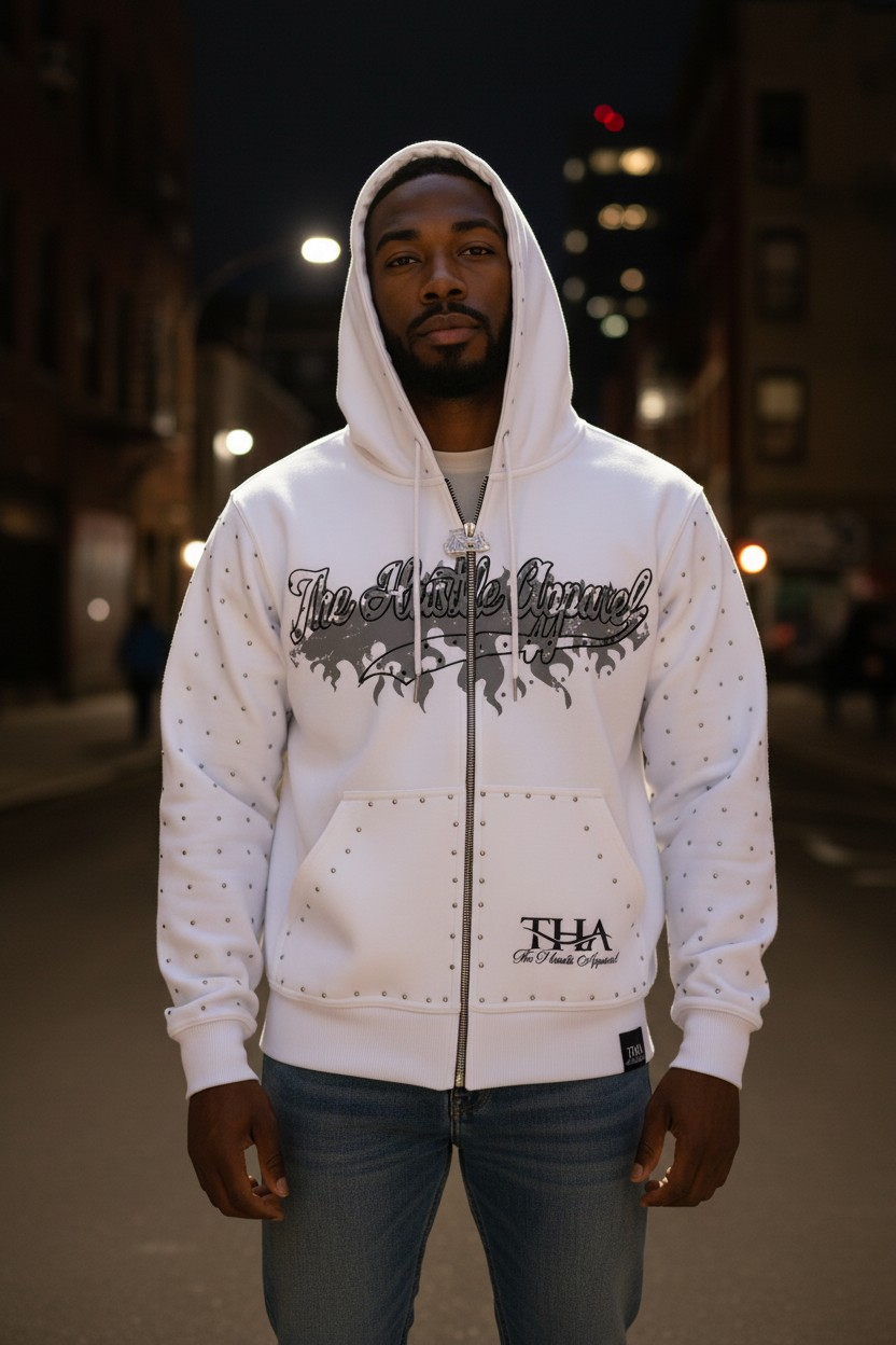 White Rhinestone Hoodie - The Hustle Apparel 
