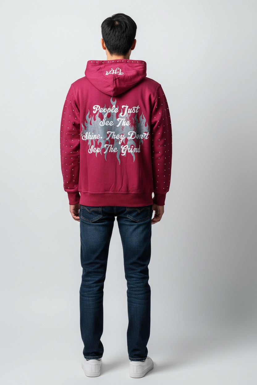 Burgundy Rhinestone Hoodie - The Hustle Apparel 