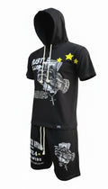 Men Black Hooded Short Sets