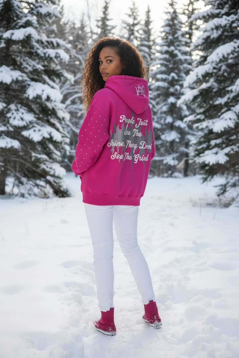Pink Rhinestone Hoodie - The Hustle Apparel 