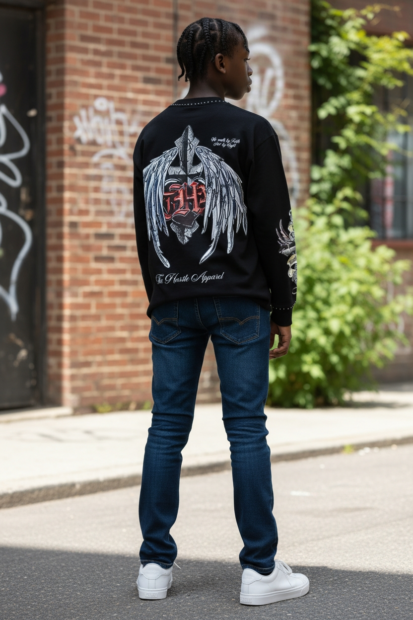 Praying Hands Long Sleeve - Inspirational Collection 400 GSM 100% Cotton Fleece - The Hustle Apparel 