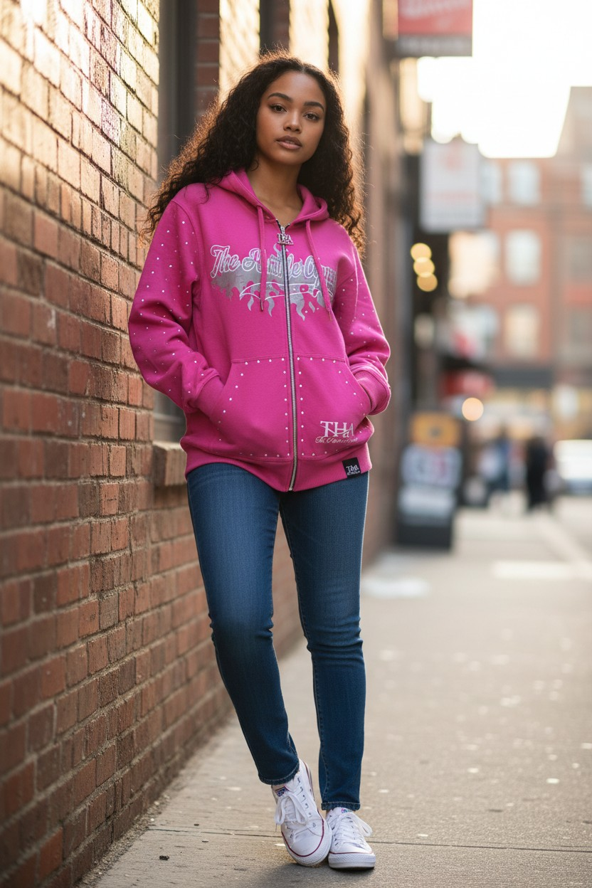 Pink Rhinestone Hoodie - The Hustle Apparel 
