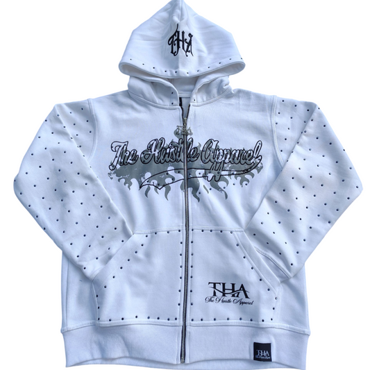 White Rhinestone Hoodie - The Hustle Apparel 